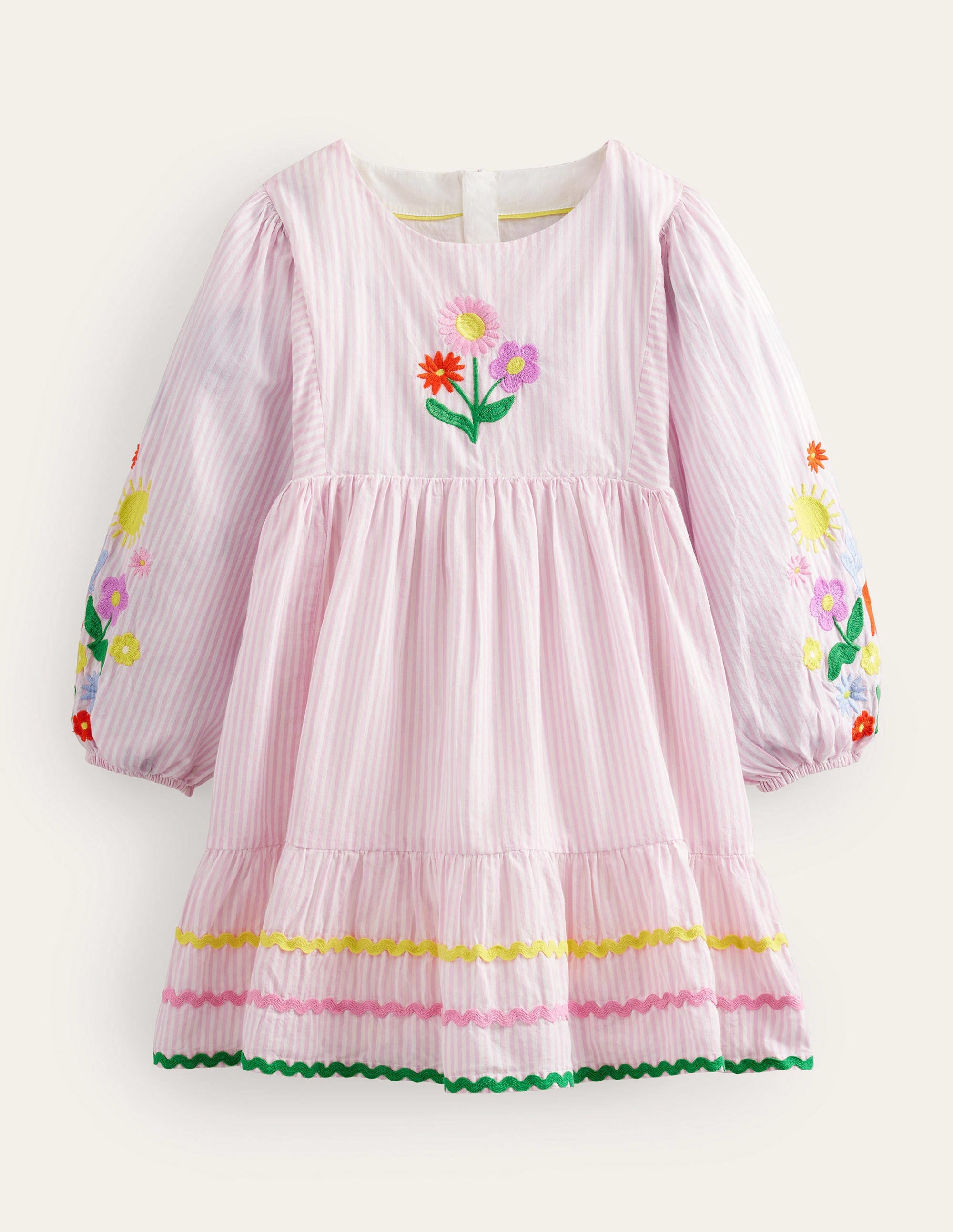Robe rayée et brodée-Rose camée - Image 1
