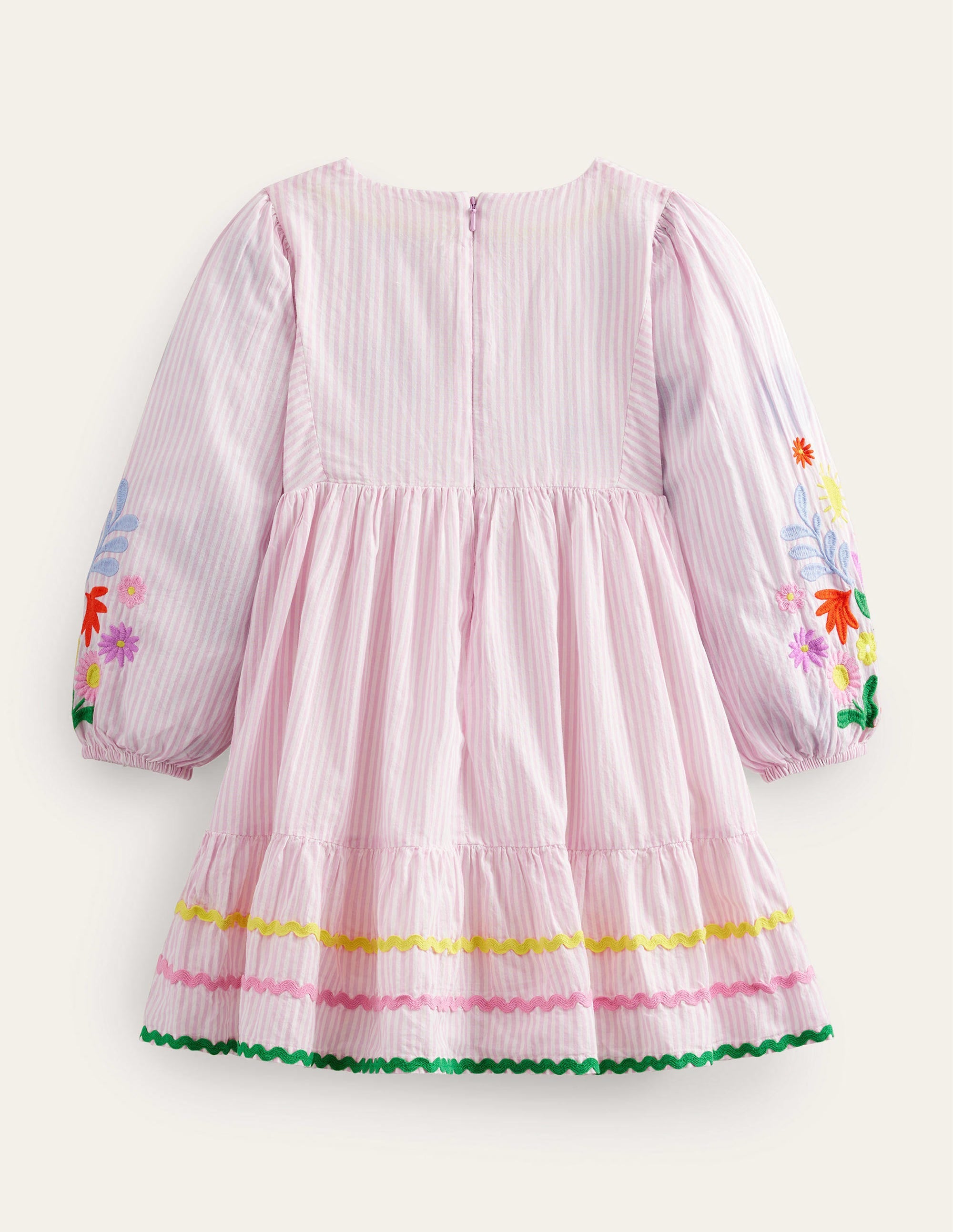 Robe rayée et brodée-Rose camée - Image 2