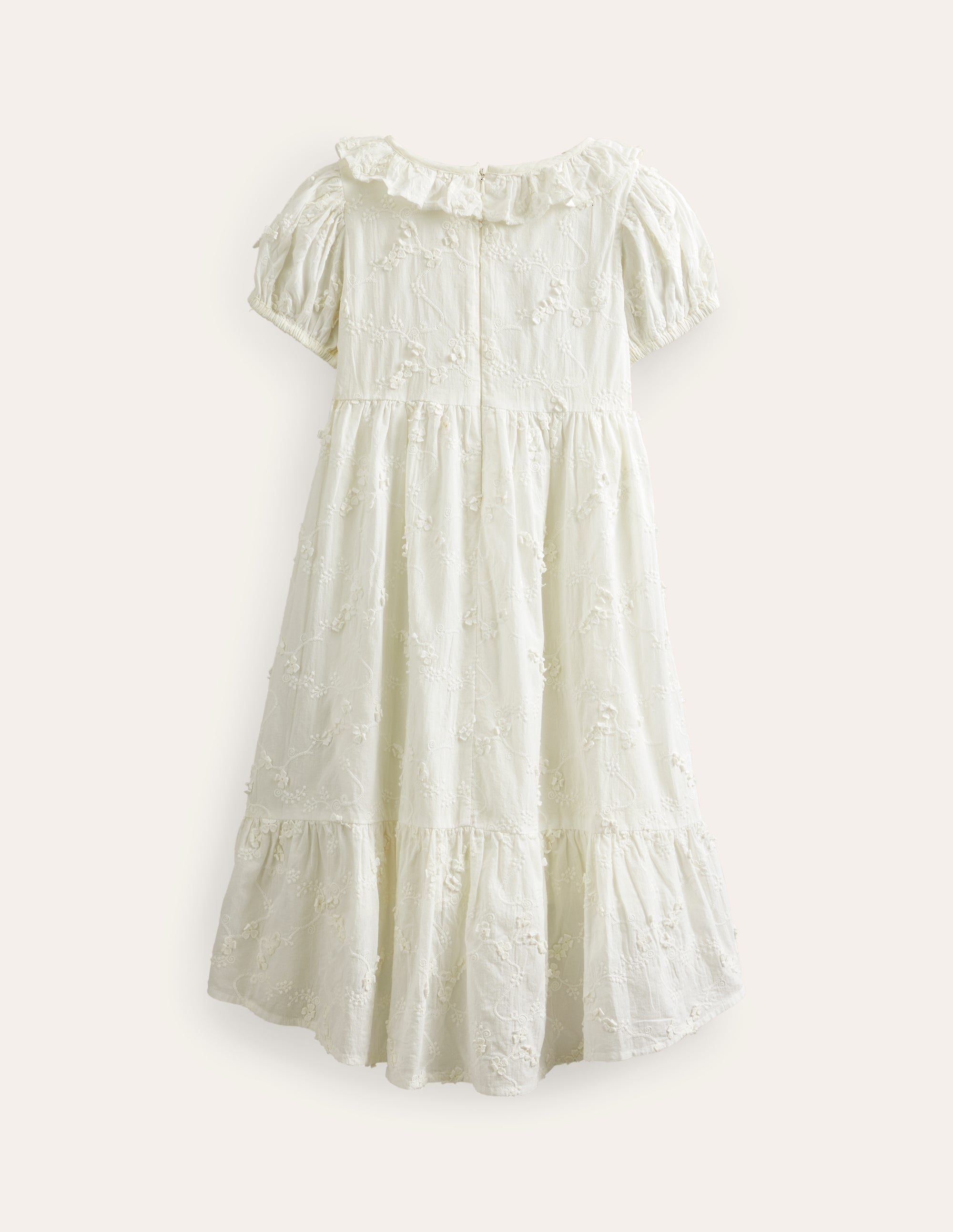 Kleid mit Lochstickerei und abfallendem Saum-Naturweiß - Image 2