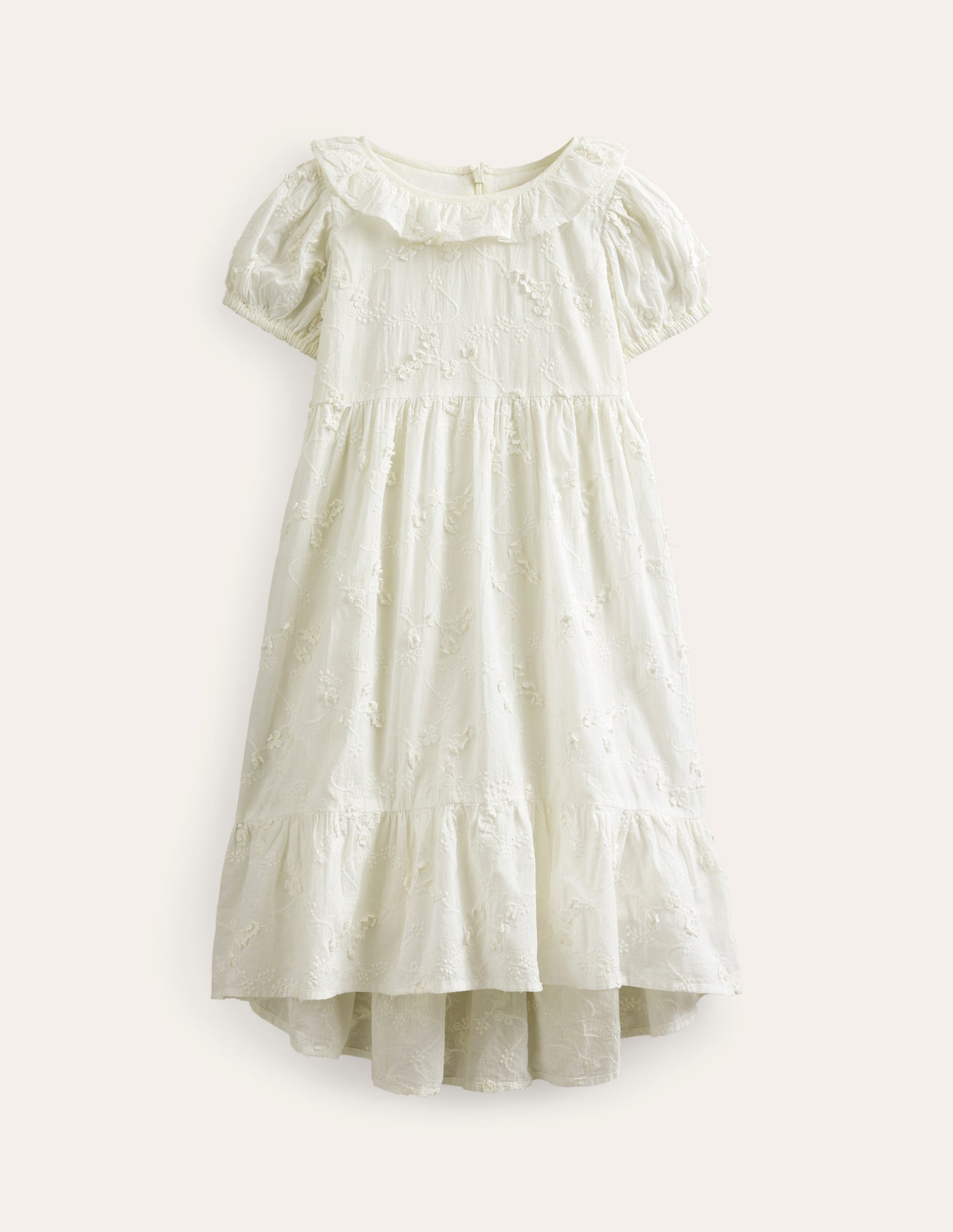 Kleid mit Lochstickerei und abfallendem Saum-Naturweiß-1