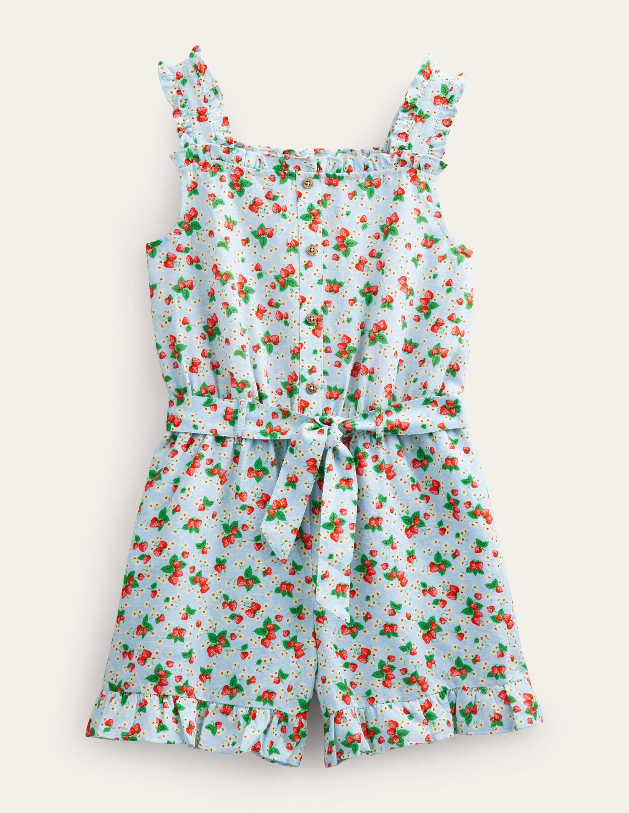 Einteiler mit Rüschen-Surfblau, Erdbeeren/Blümchen - Image 1
