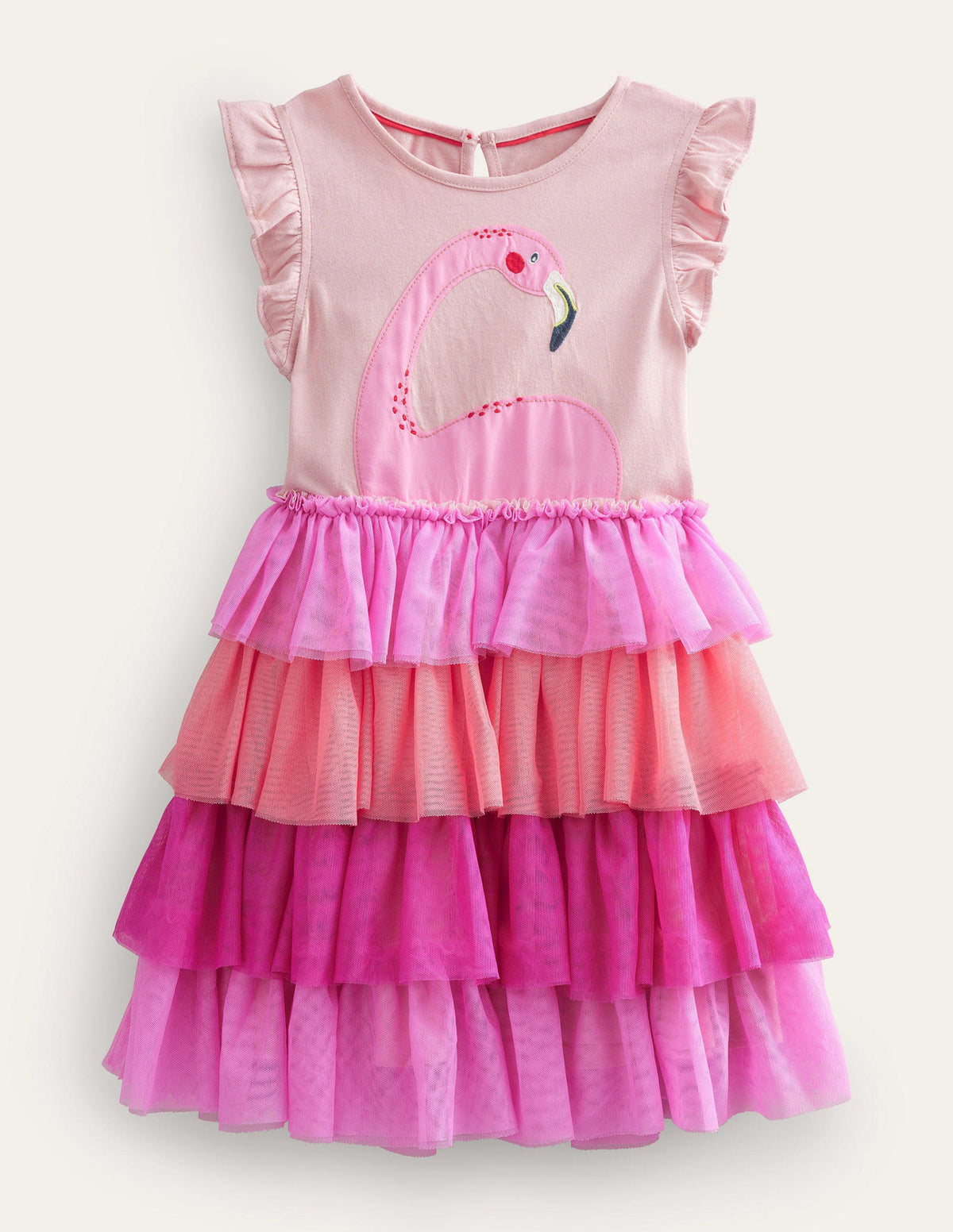 Motivkleid mit Tülllagen-Pfirsich, Flamingo - Image 1