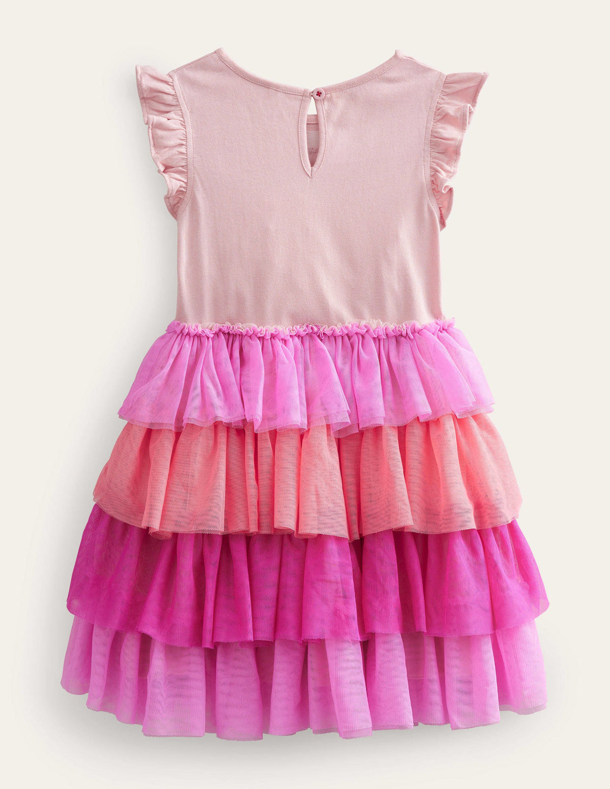 Motivkleid mit Tülllagen-Pfirsich, Flamingo - Image 2