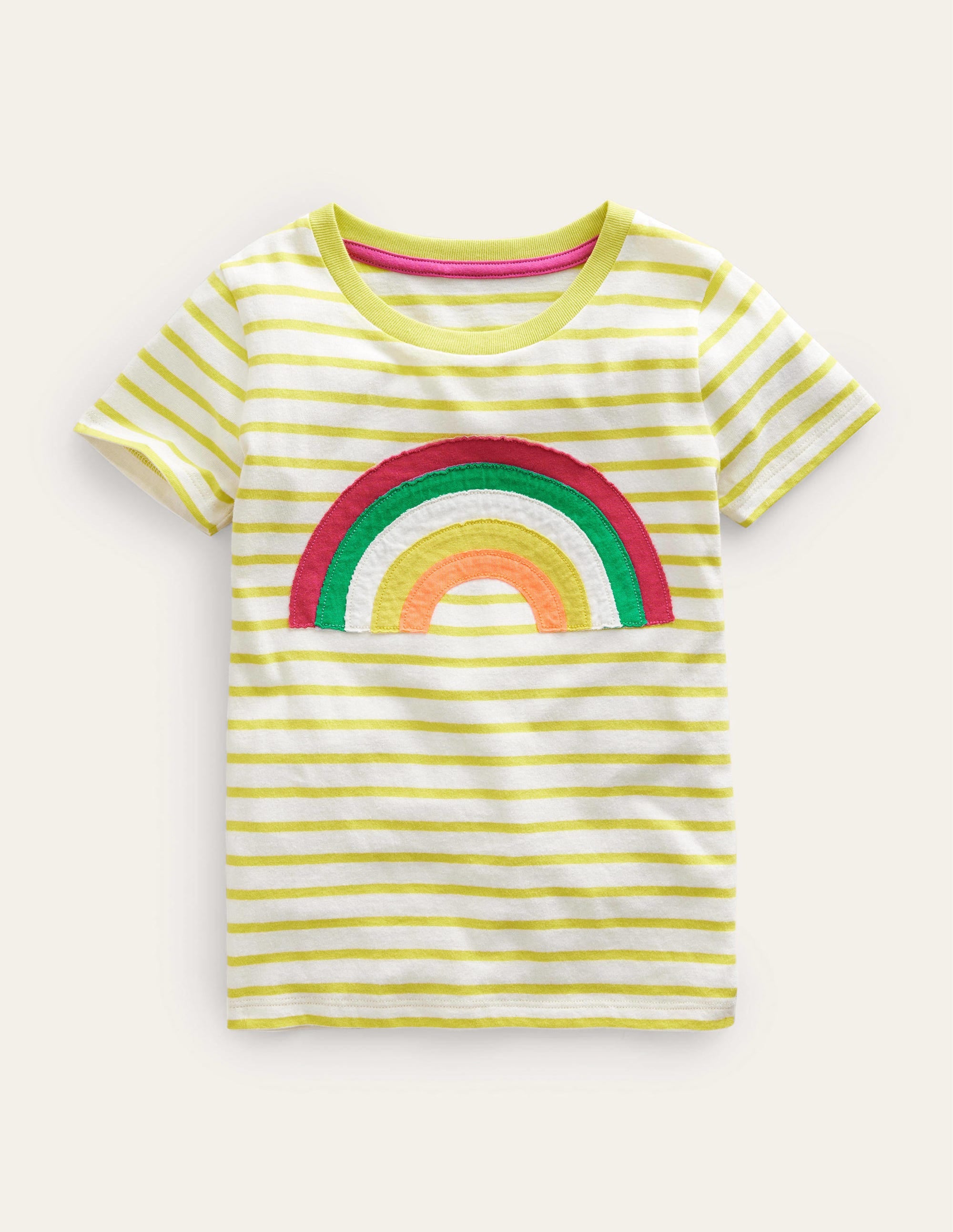 Appliqué Rainbow T-shirt-Gooseberry Yellow/Ivory - Image 1