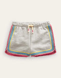 Short en jersey à pompons-Gris chiné