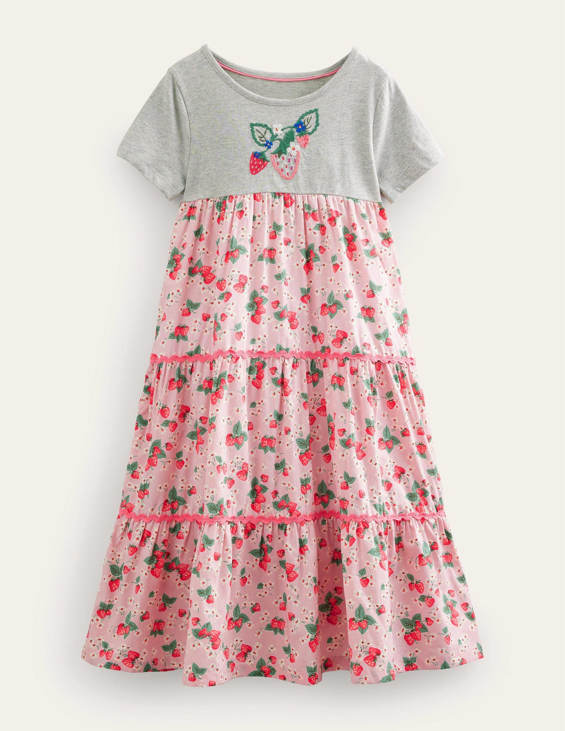 Maxikleid mit Motiv-Französisches Rosa, Erdbeeren-1