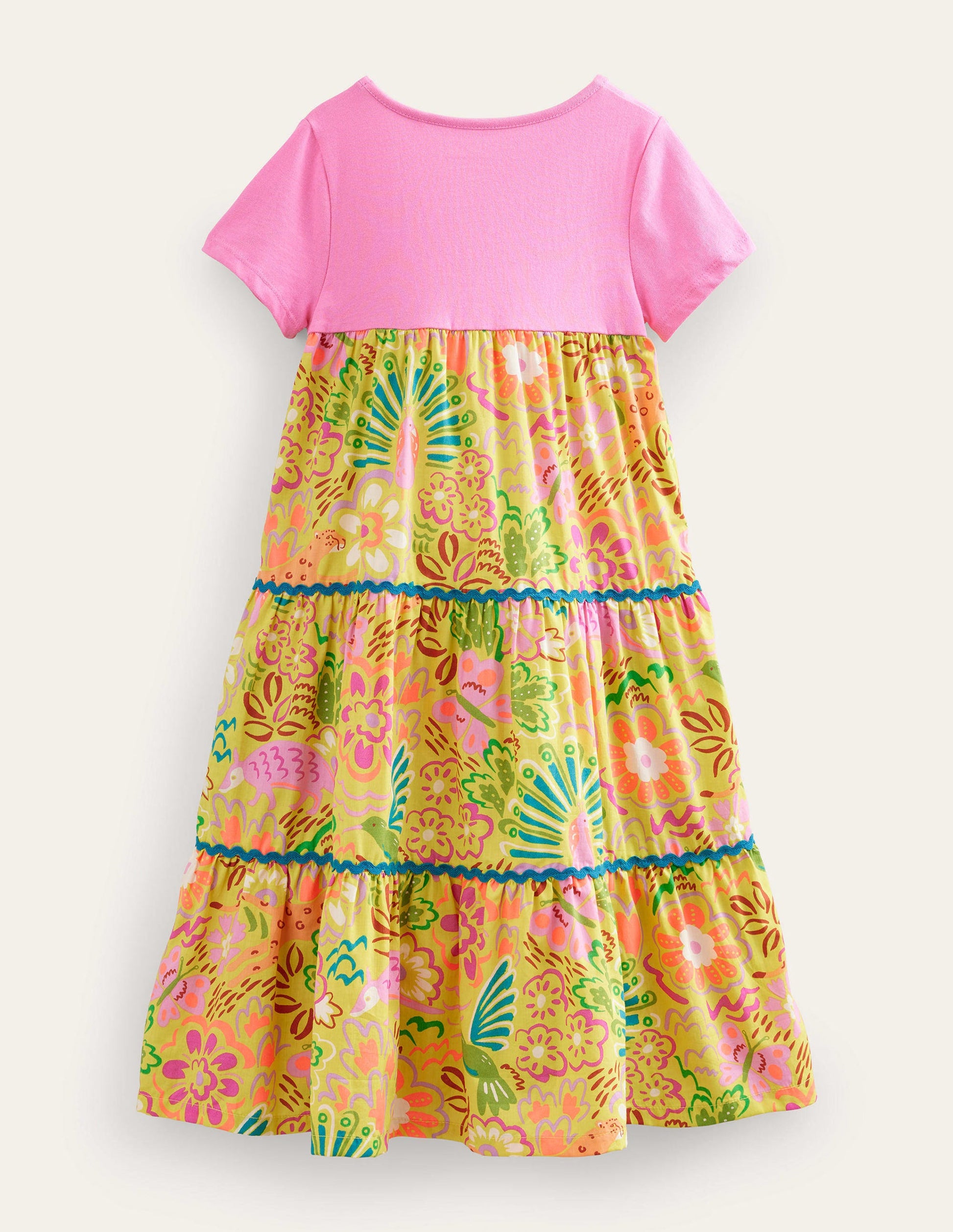Maxikleid mit Motiv-Stachelbeerengelb, Blumen/Tiere-2