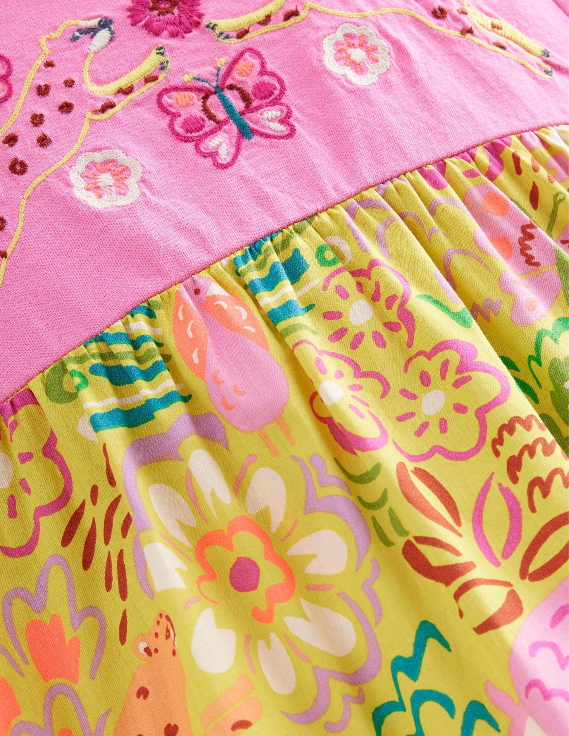 Maxikleid mit Motiv-Stachelbeerengelb, Blumen/Tiere-3