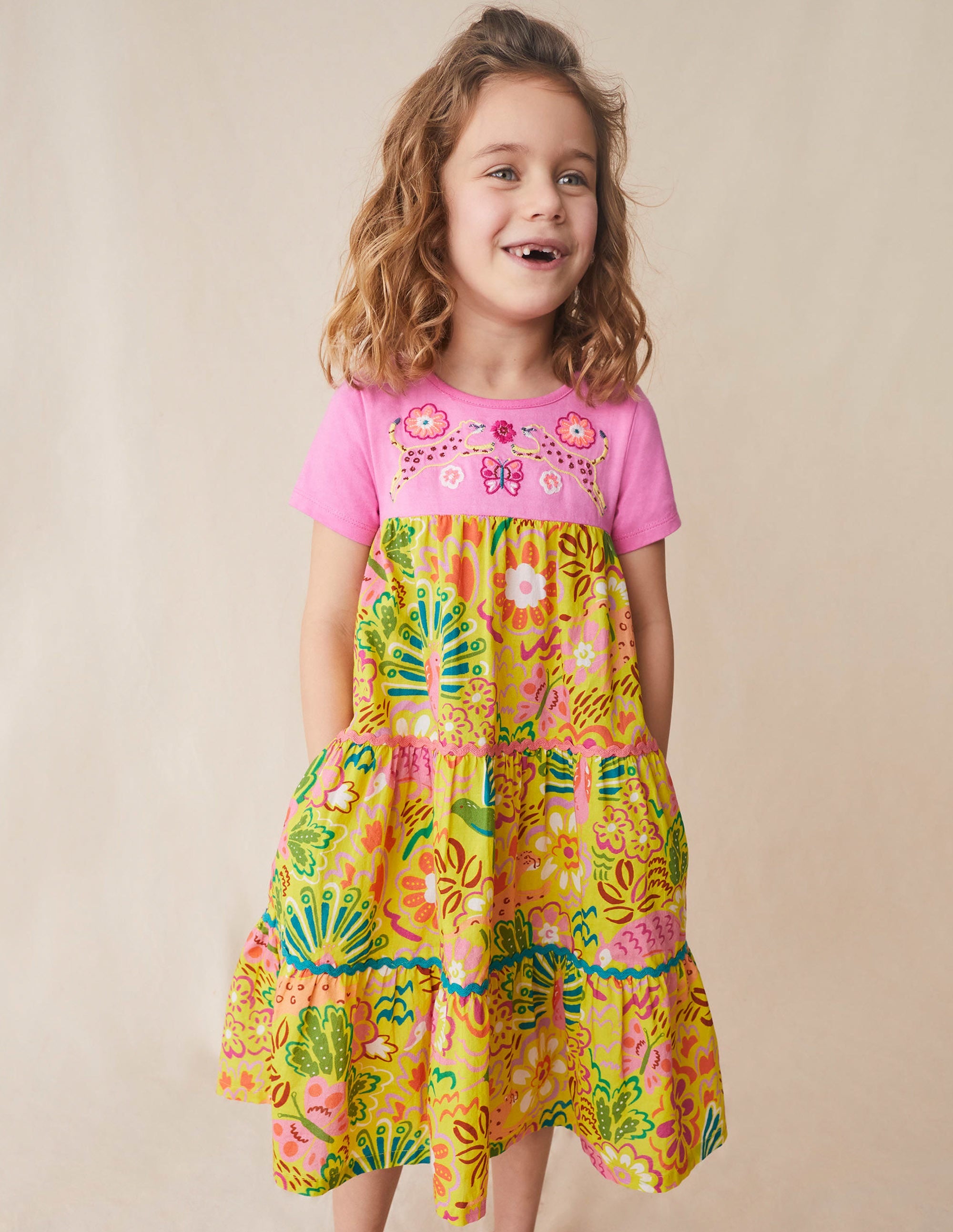 Maxikleid mit Motiv-Stachelbeerengelb, Blumen/Tiere - Image 4