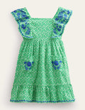 Robe chasuble brodée-Motif printanier vert vif