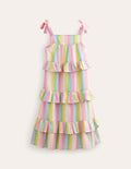 Robe longue à volants-Rayé dégradé arc-en-ciel