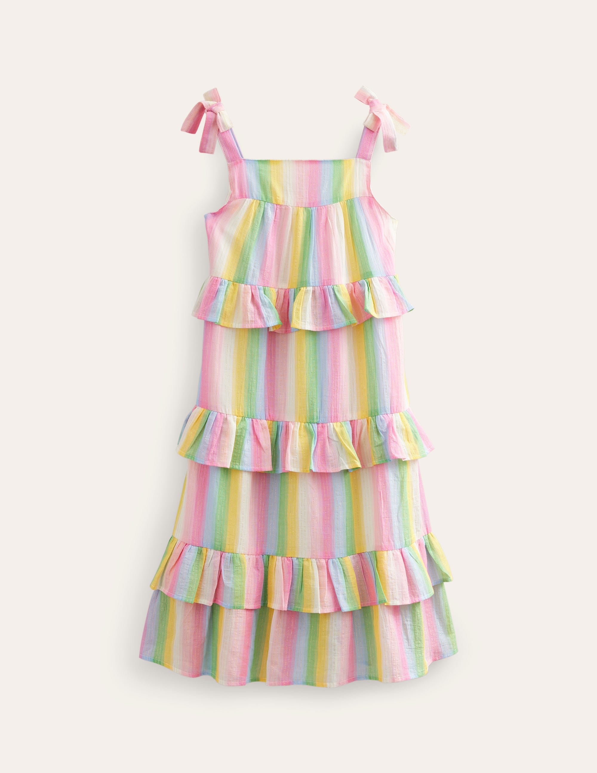 Robe longue à volants-Rayé dégradé arc-en-ciel - Image 1