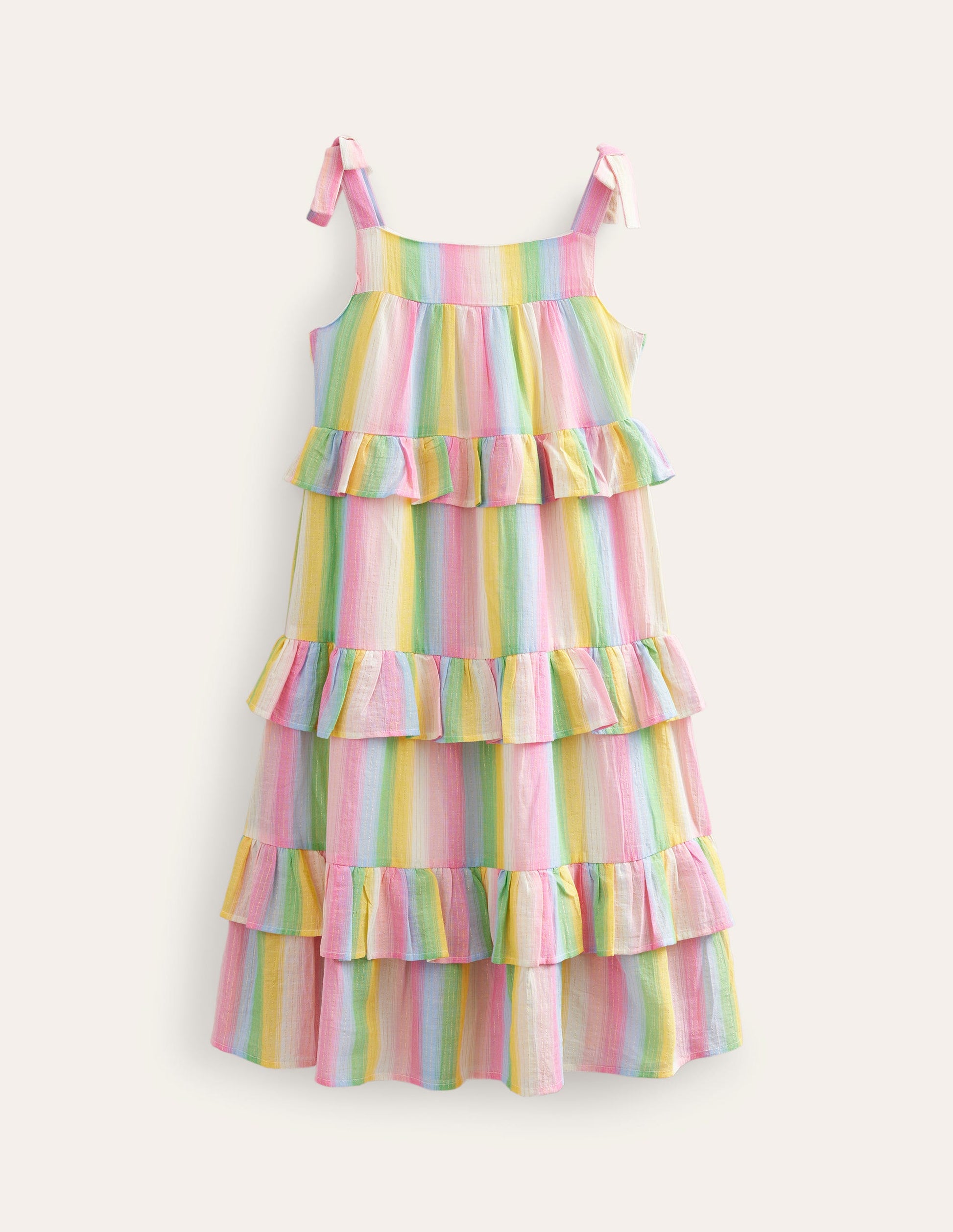 Robe longue à volants-Rayé dégradé arc-en-ciel-2