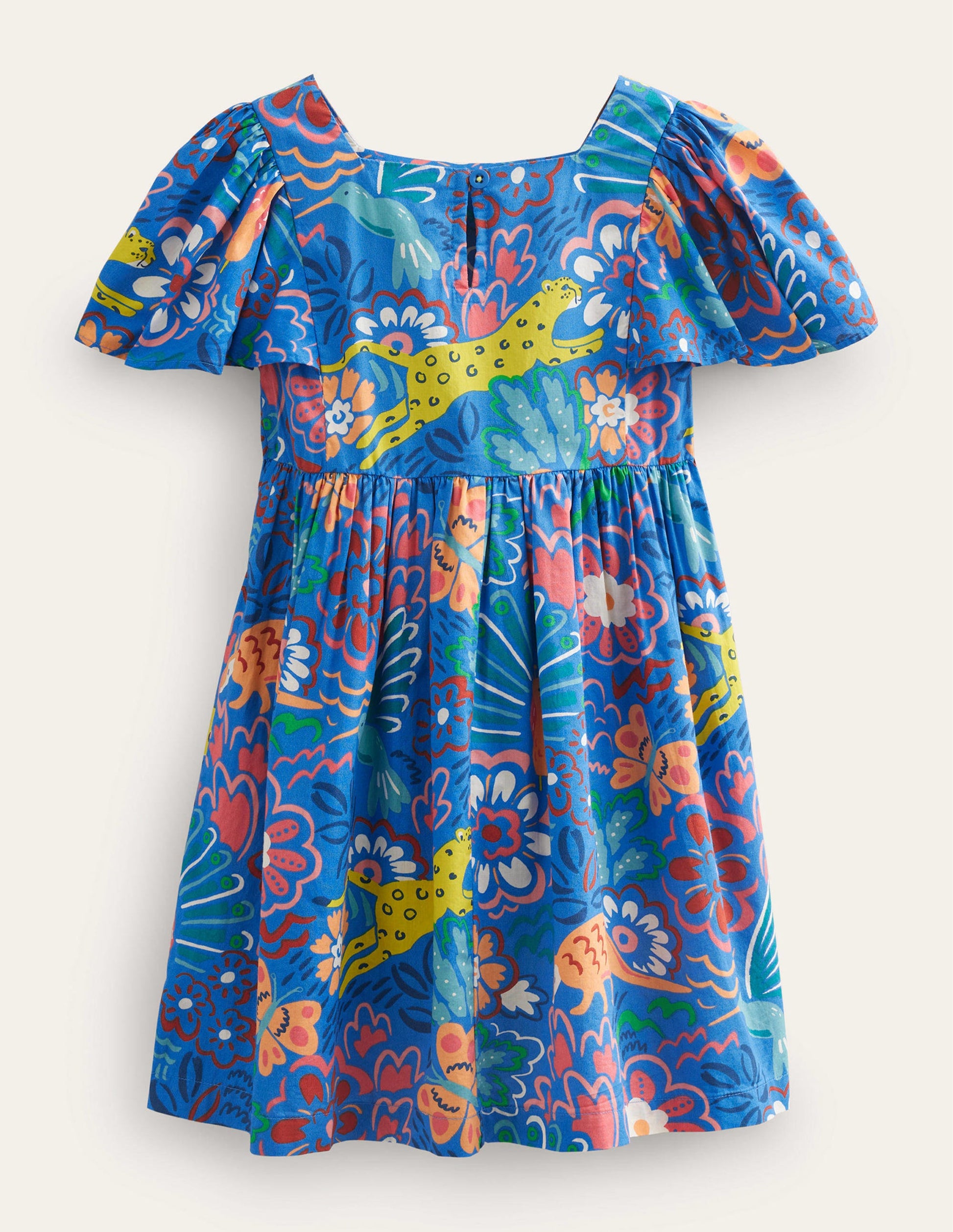 Robe tissée imprimée-Animaux floraux bleus-2