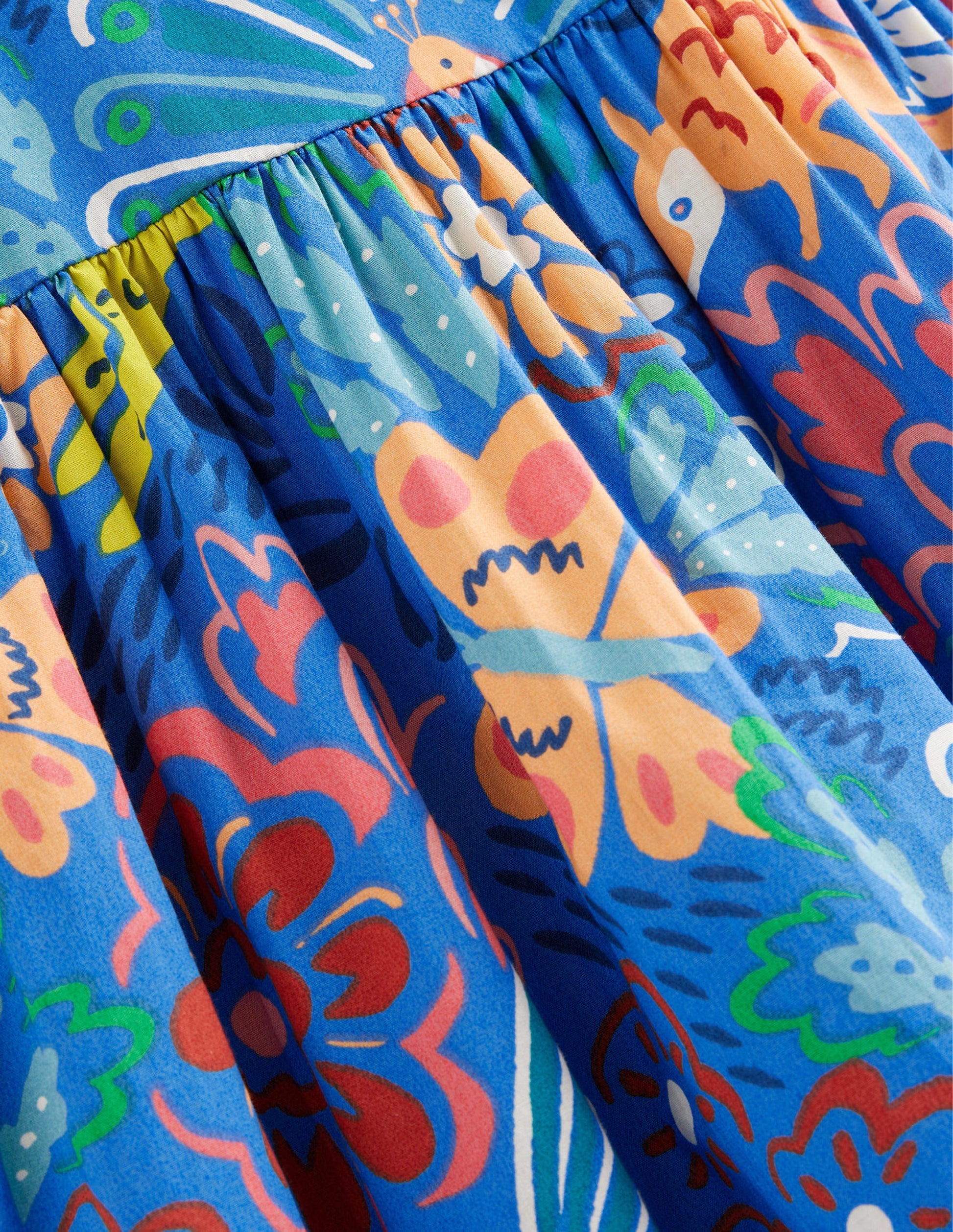 Robe tissée imprimée-Animaux floraux bleus-3