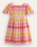 Flutter-Sleeve Printed Dress-Peach Sorbet Stripe