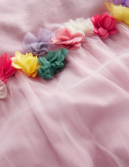 Tüll-T-Shirt mit Flatterapplikation-Französisches Rosa