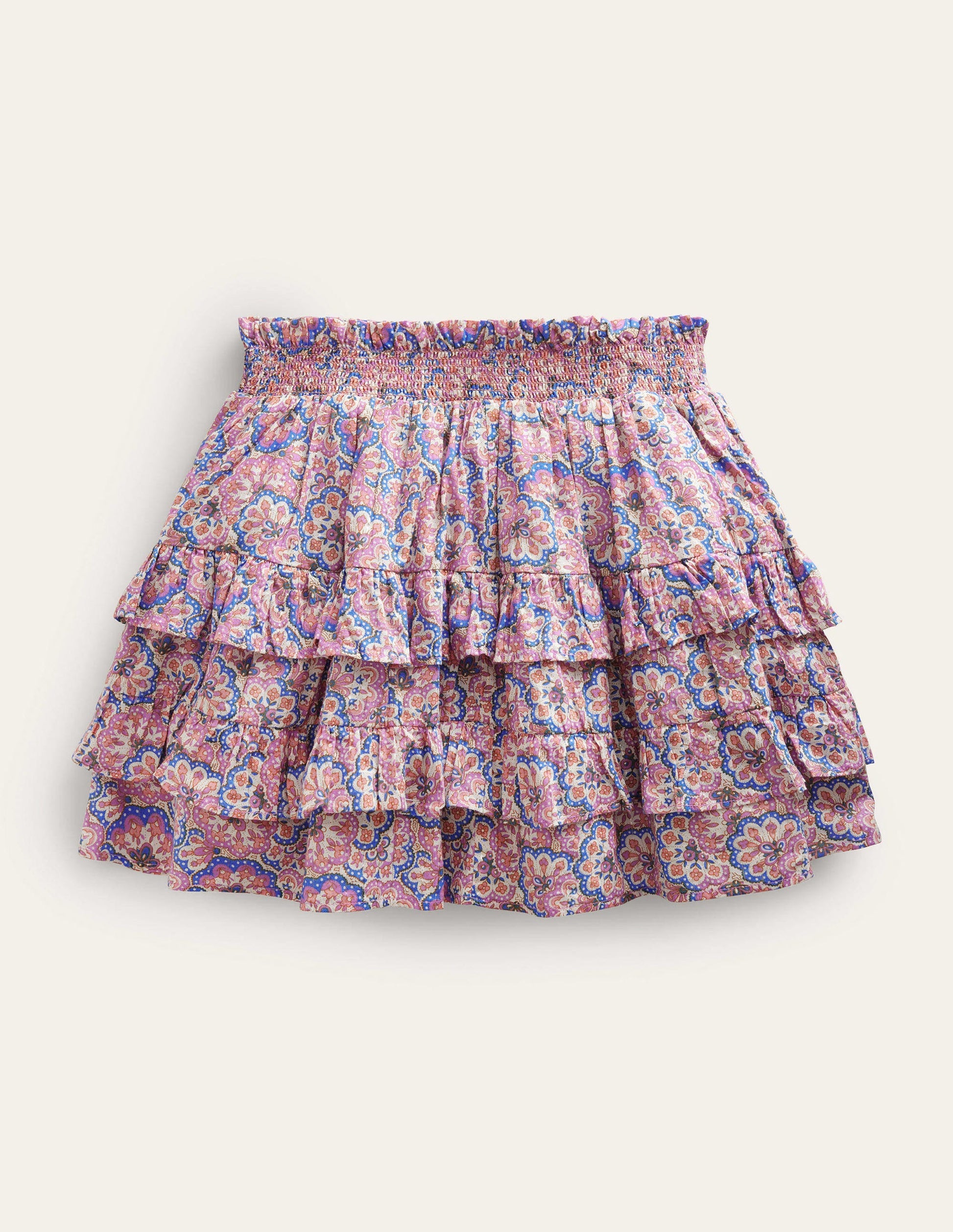 Mini jupe-short à volants-Motif cachemire lupin et pêche-2