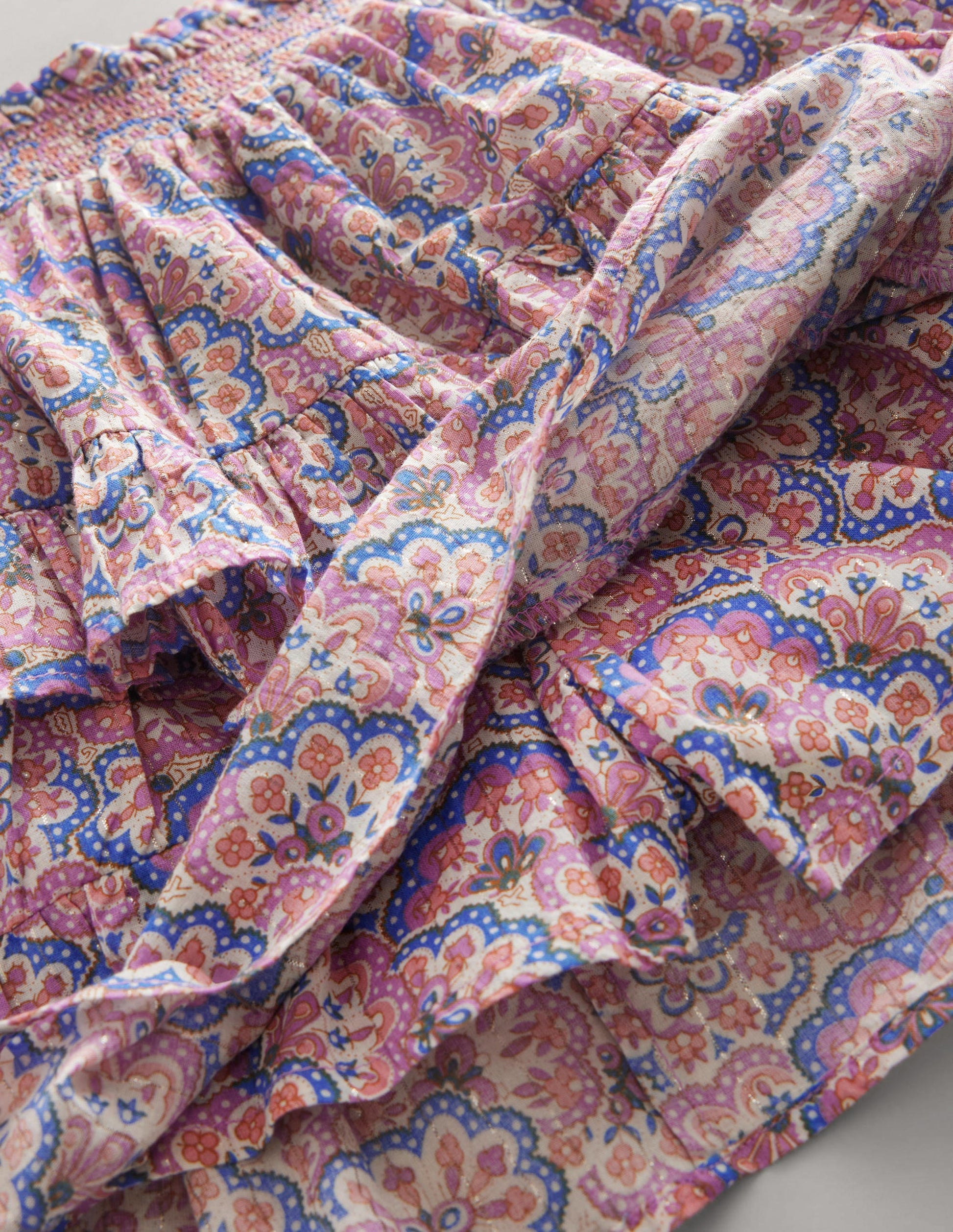 Mini jupe-short à volants-Motif cachemire lupin et pêche-3