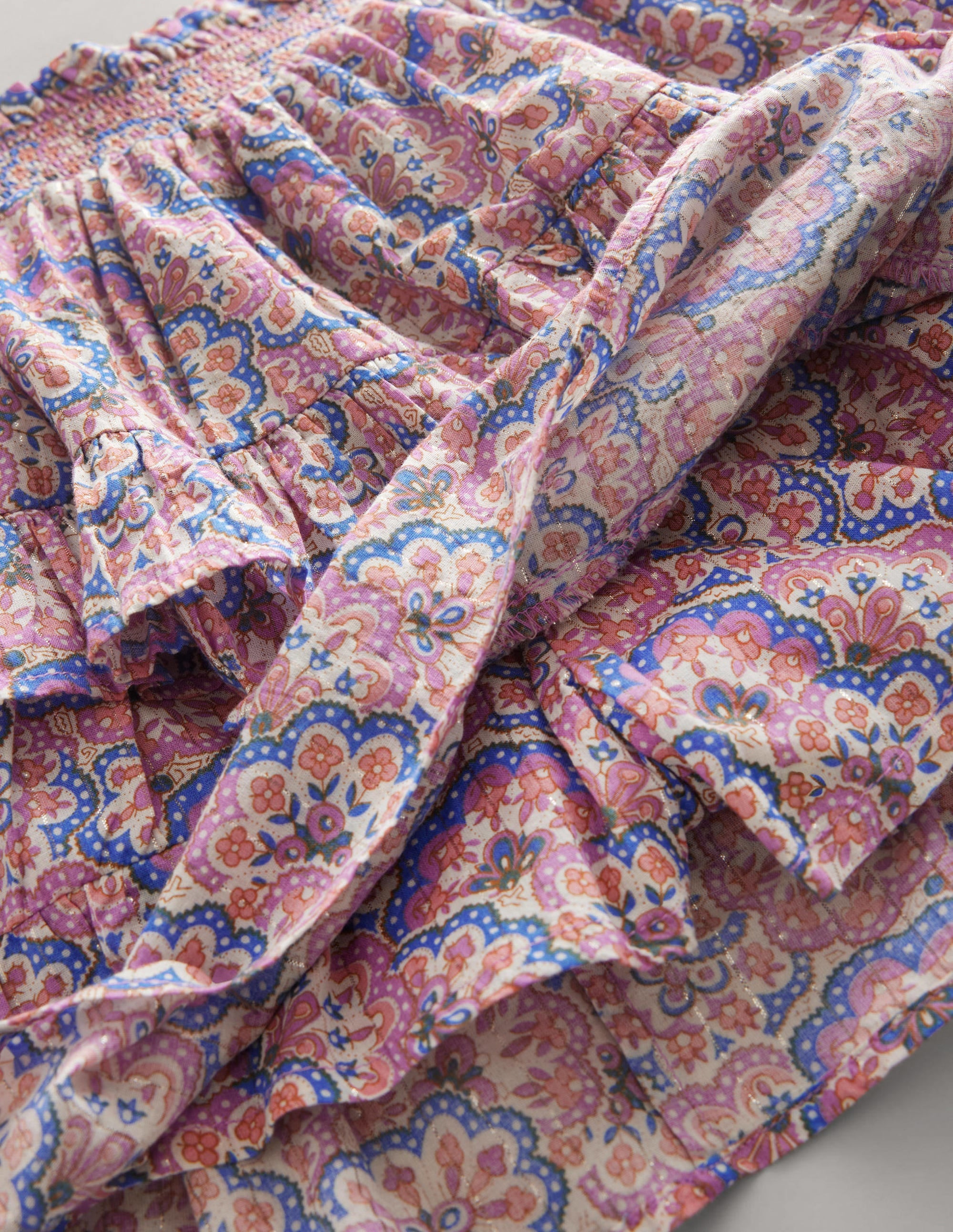 Mini jupe-short à volants-Motif cachemire lupin et pêche - Image 3