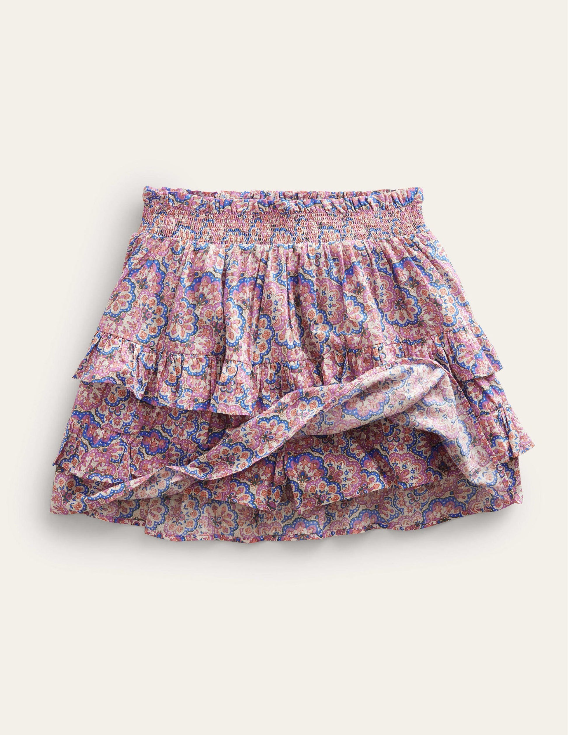 Mini jupe-short à volants-Motif cachemire lupin et pêche-4
