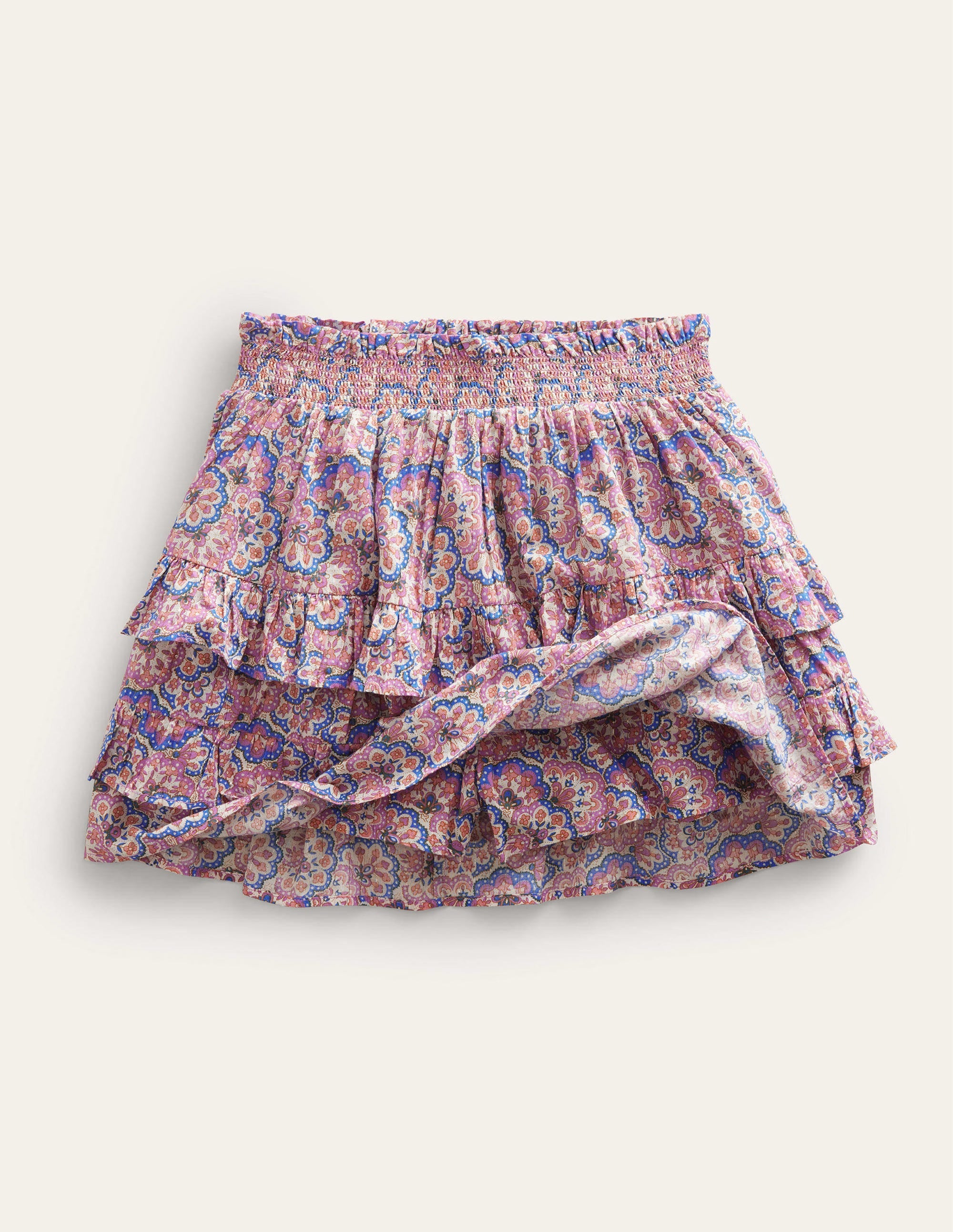 Mini jupe-short à volants-Motif cachemire lupin et pêche - Image 4