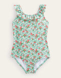 Tie Back Frilly Swimsuit-Aqua Sea Strawberry Ditsy