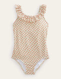 Maillot de bain volanté et noué dans le dos-Motif Micro Flower Bunch gousse de vanille