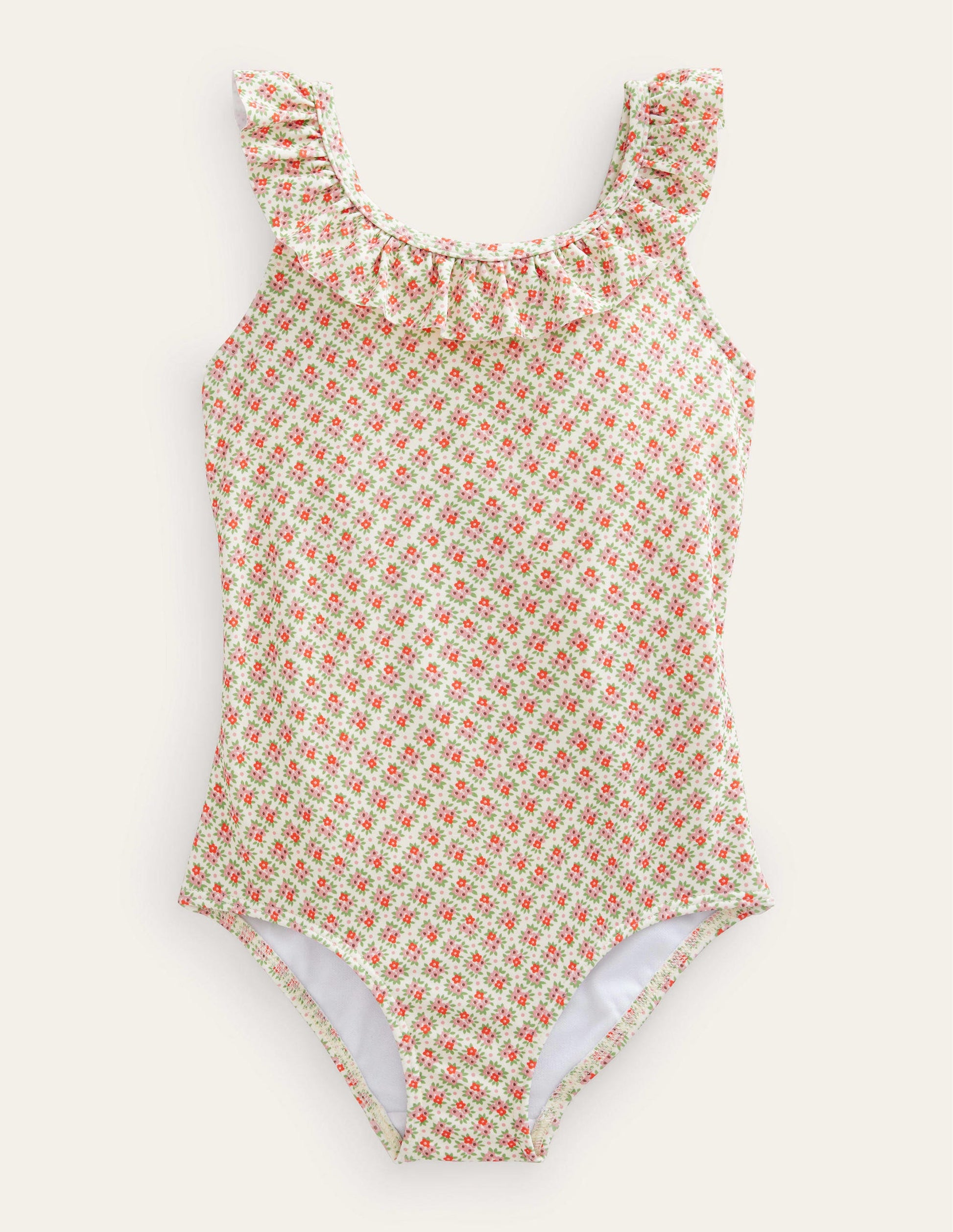 Maillot de bain volanté et noué dans le dos-Motif Micro Flower Bunch gousse de vanille-1