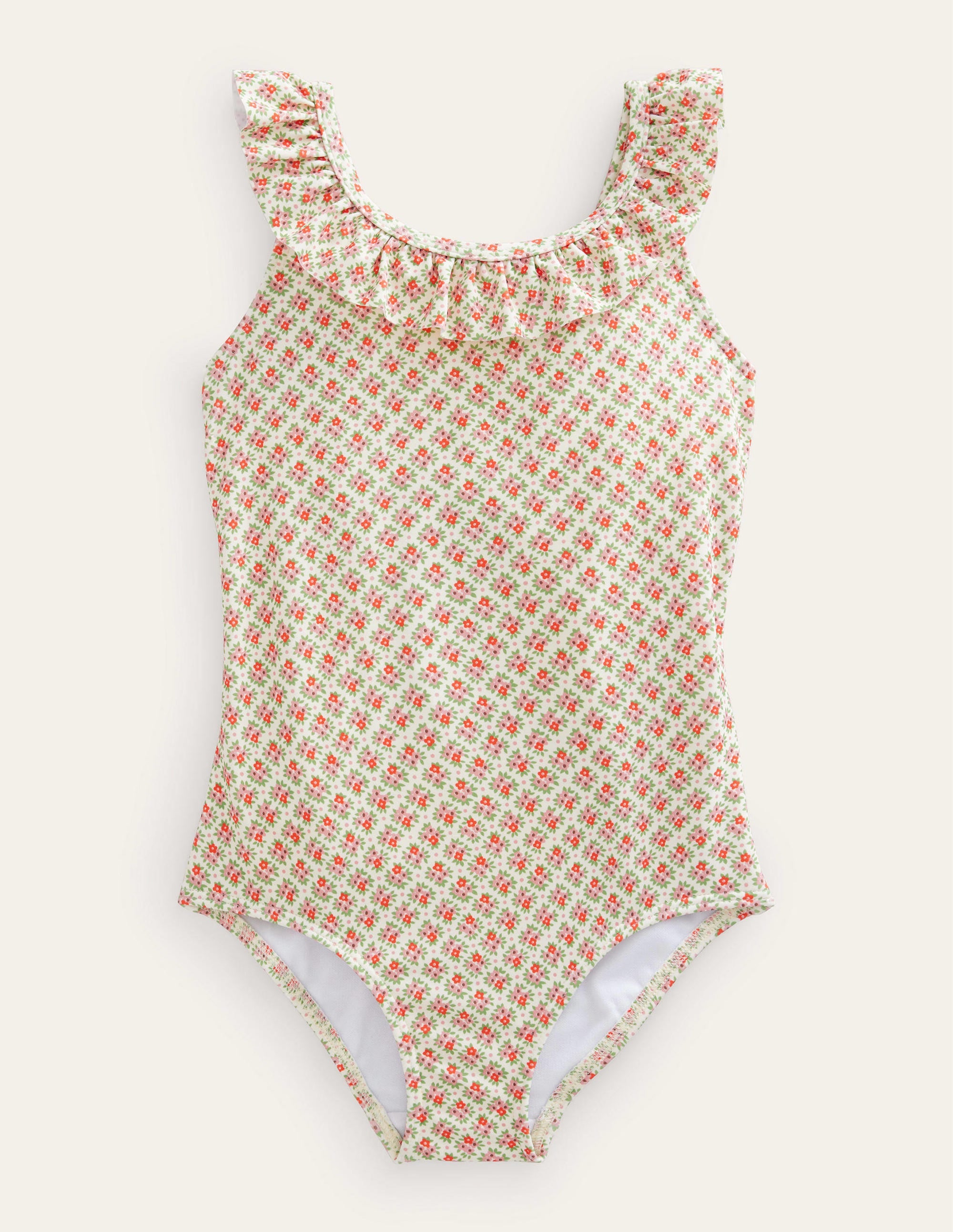 Maillot de bain volanté et noué dans le dos-Motif Micro Flower Bunch gousse de vanille - Image 1