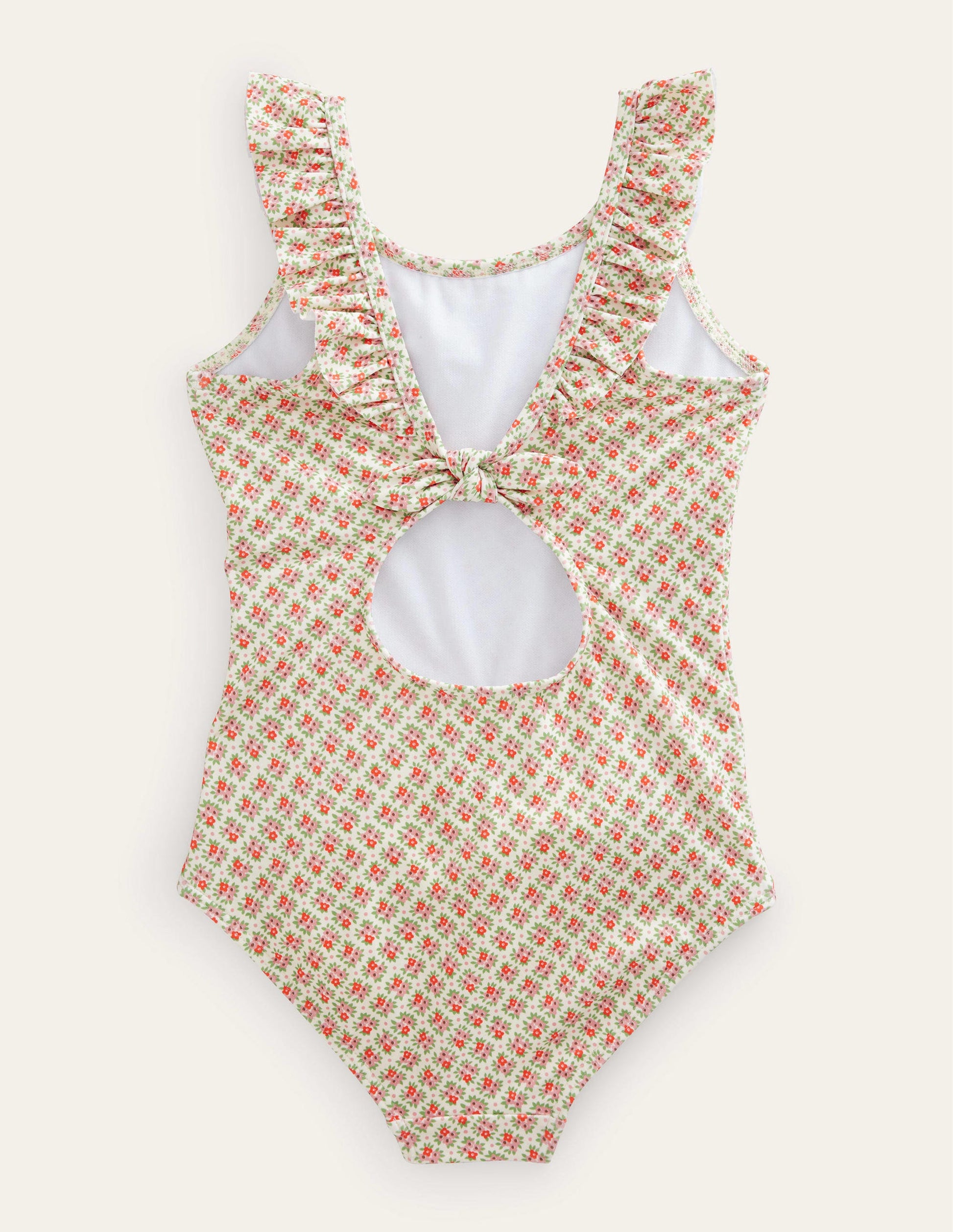 Maillot de bain volanté et noué dans le dos-Motif Micro Flower Bunch gousse de vanille-2