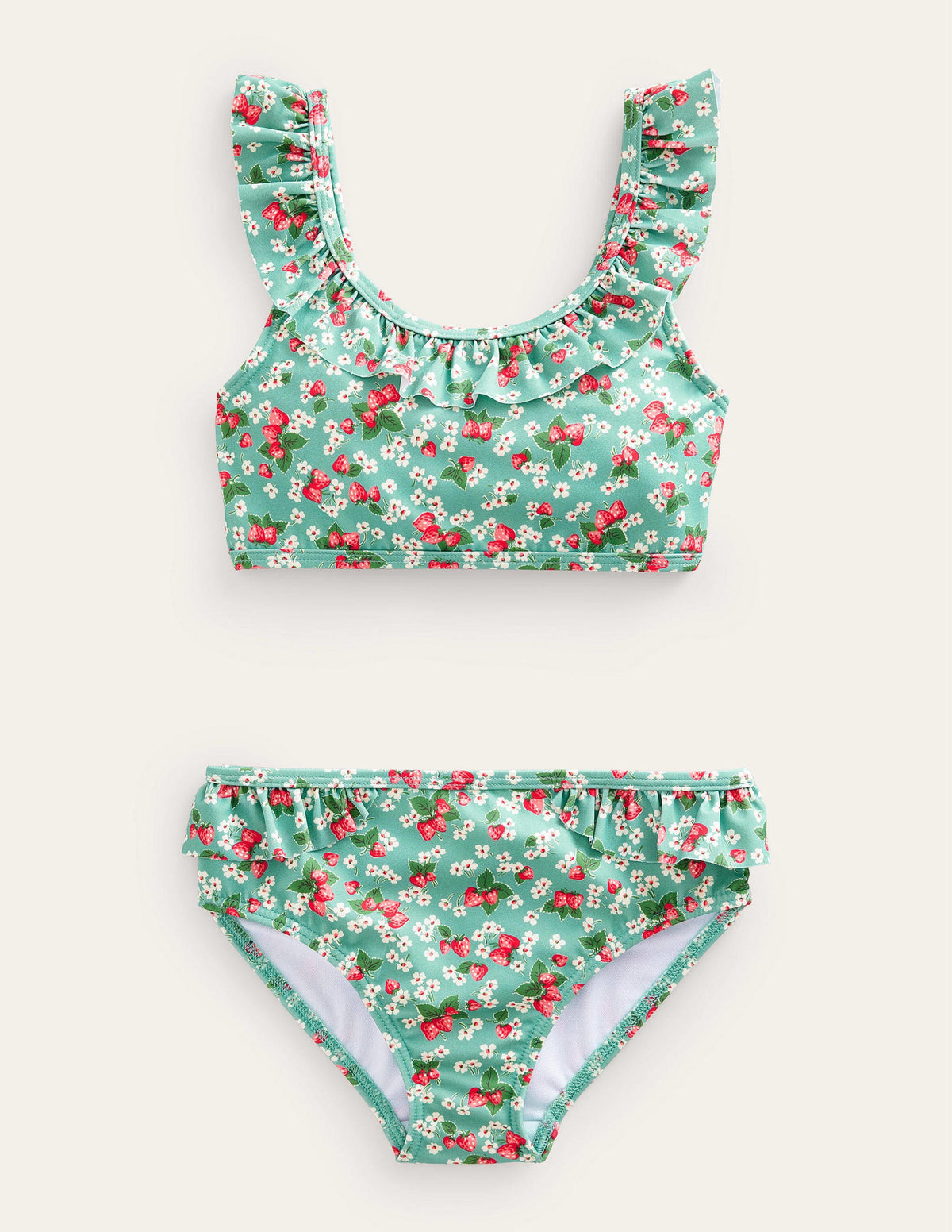 Rüschenbikini mit Schleife am Rücken-Meerblau, Erdbeeren/Blümchen - Image 1