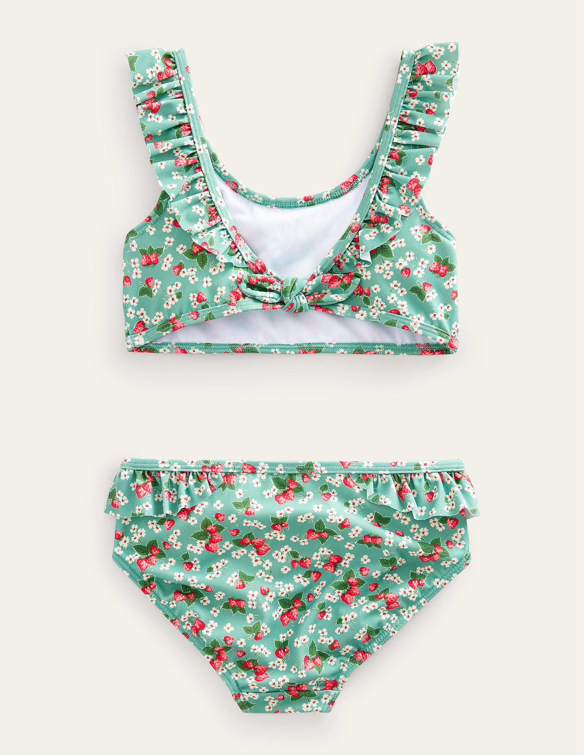 Rüschenbikini mit Schleife am Rücken-Meerblau, Erdbeeren/Blümchen-2