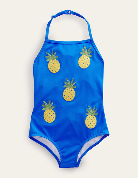 Badeanzug mit Obst-Applikation-Blau