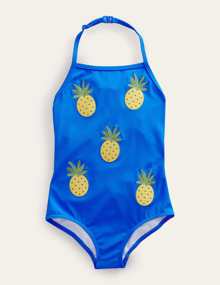 Appliqué Fruit Swimsuit-Cabana Blue