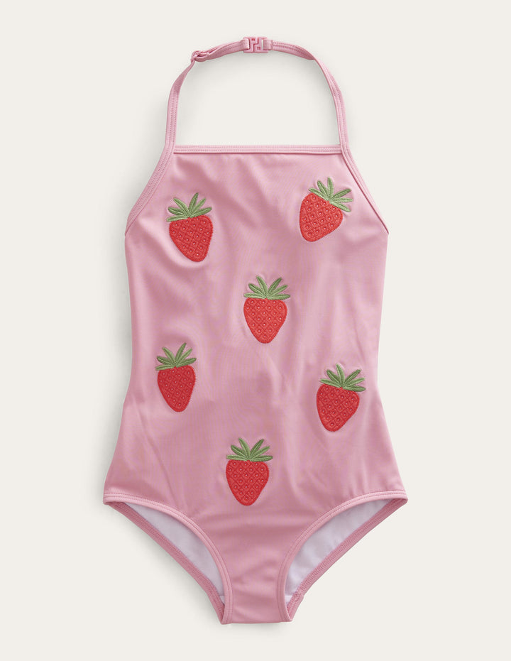 Appliqué Fruit Swimsuit-Pink Lemonade