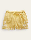 Shorts mit besticktem Saum-Butterblumengelb