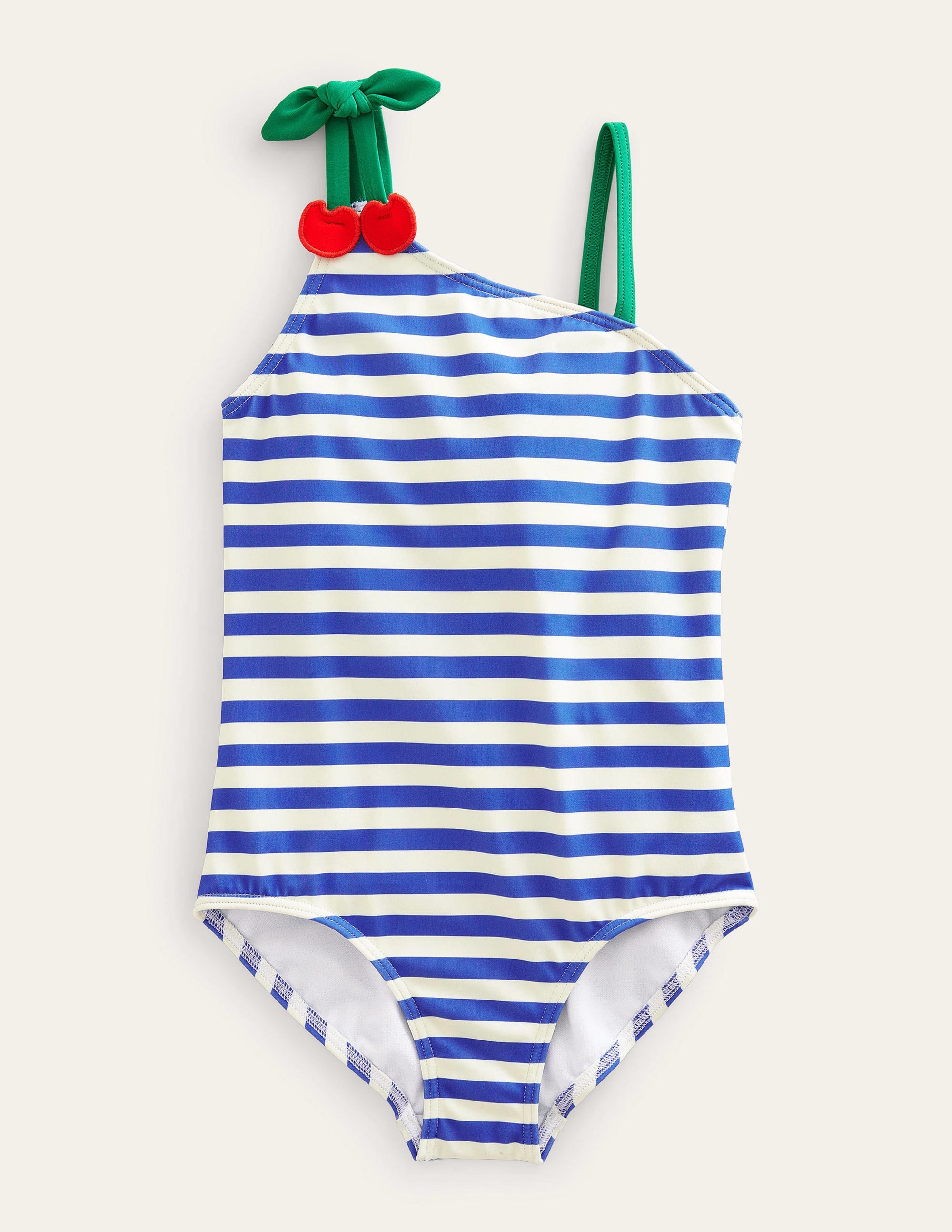 Maillot de bain à bretelles cerises-Rayé ivoire et bleu cabanon - Image 1