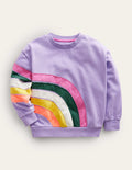 Sweatshirt mit Regenbogenapplikation-Lavendel