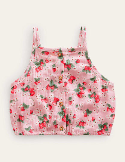 Kurzes Oberteil aus Doppelgewebe-Französisches Rosa, Erdbeeren-1