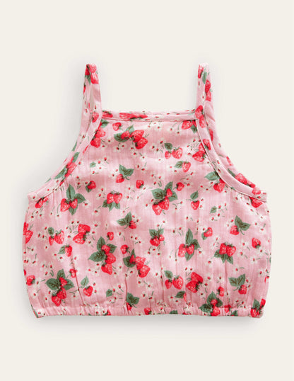 Kurzes Oberteil aus Doppelgewebe-Französisches Rosa, Erdbeeren-2