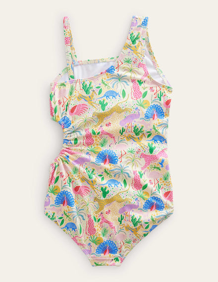 Badeanzug mit Raffungen und Cut-out-Bunt, Wüstenmotiv