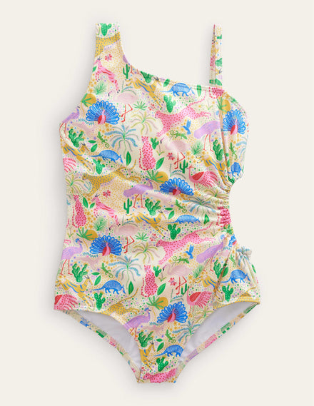 Badeanzug mit Raffungen und Cut-out-Bunt, Wüstenmotiv