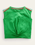 T-shirt froncé sur le devant-Vert vif