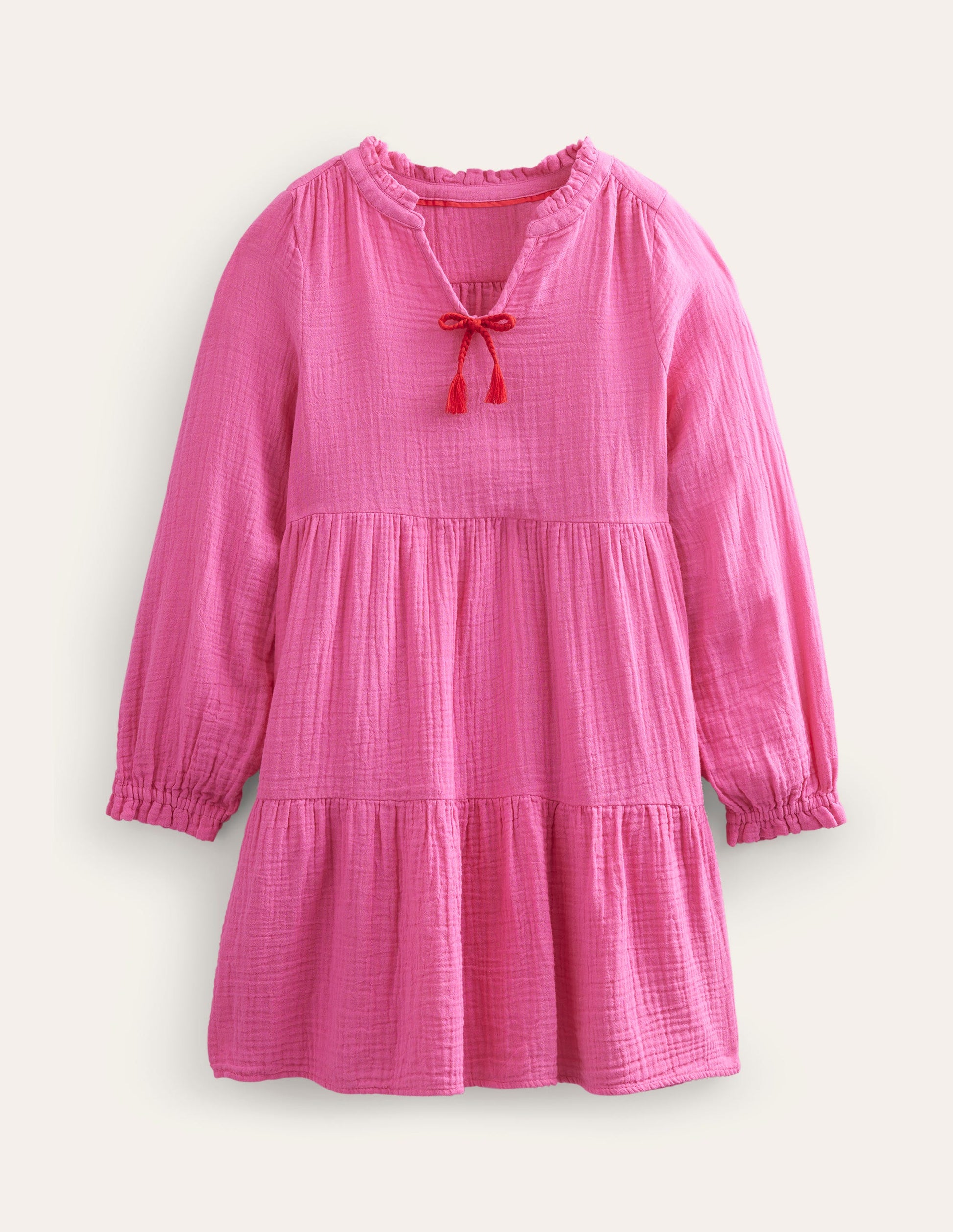 Double Cloth Tiered Dress-Festival Pink-1