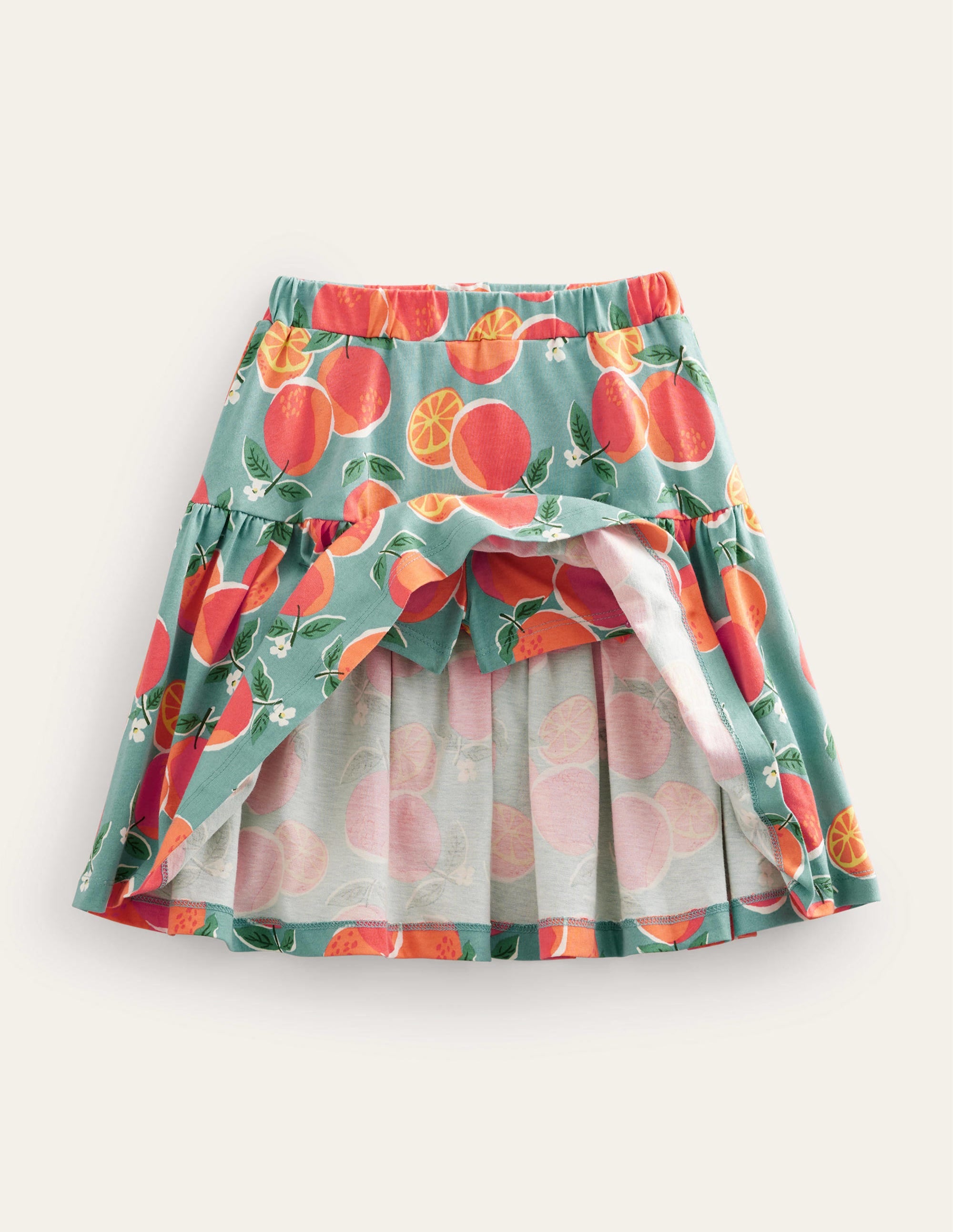 Jupe-short volantée en jersey-Oranges bleu aigue-marine - Image 4