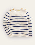 Pullover im maritimen Stil-Ecru Meliert, Gestreift