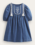 Robe tissée et brodée-Denim moyen
