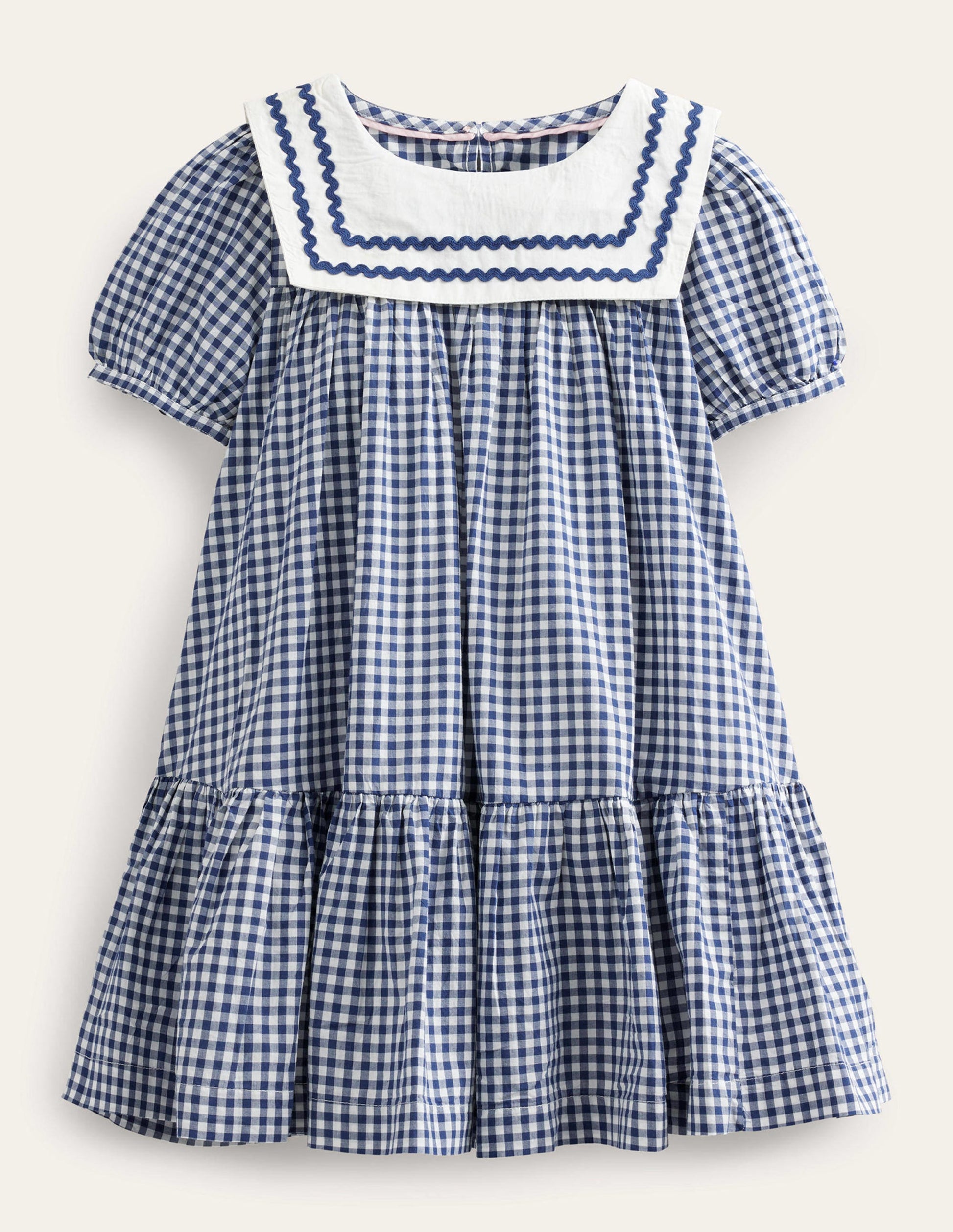 Gewebtes Matrosenkleid-Schuluniform-Marineblau/Naturweiß, Vichykaros-1