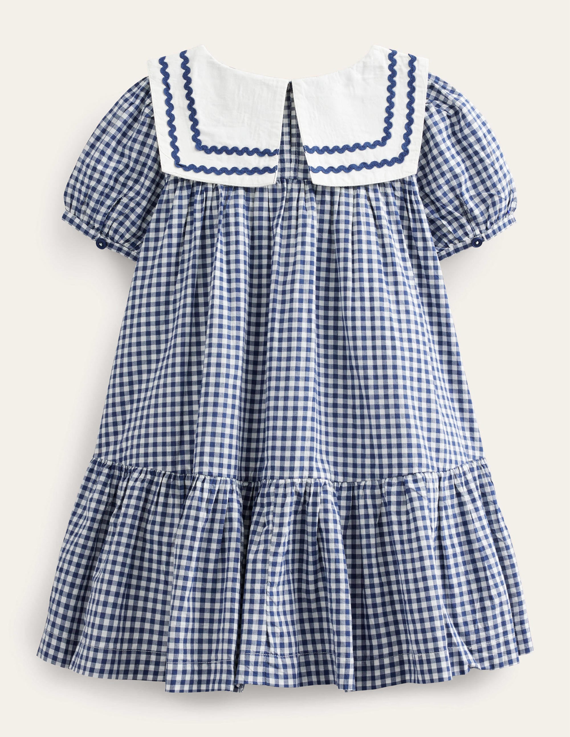 Gewebtes Matrosenkleid-Schuluniform-Marineblau/Naturweiß, Vichykaros - Image 2